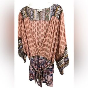 Umgee Women’s Large Pink Multicolor Boho Romper boho cottagecore